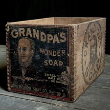 Antique Grandpa’s Wonder Soap Wooden Box Beaver Soap Co. Dayton OH, Advertising picture