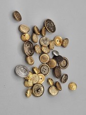 Vtg Antique Metal Button Lot Military Brass Navy Crest Shield Shank Back Gold picture