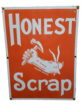 VINTAGE HONEST SCRAP PORCELAIN SIGN OLD 36