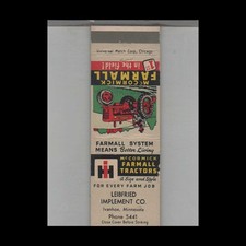 Matchbook Cover I.H. Farmall Tractors Leibfried Implement Ivanhoe MN picture