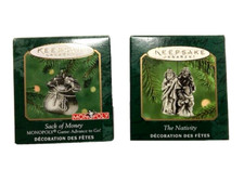 2000 Hallmark Keepsake lot of two Miniature Pewter Christmas Ornaments  picture