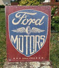 Vintage Ford Motors Since 1903 Tin Metal Sign Auto Wheel Winged Logo Garage Shop picture