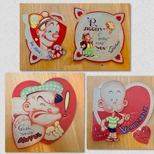 THREE Vintage Comic Characters Valentines Popeye Maggie & Jiggs Henry *as is* picture