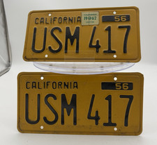 1956 California License Plates Matching Pair USM 417 w/ 1962 Sticker Original picture
