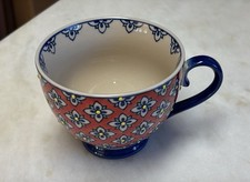 Yokohama Studio Handpainted Round Mug Floral Raised Polka Dots Blue Red Yellow picture