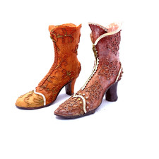 VTG Victorian Boot Figurines Miniature Shoes Set of 2 Orange Mauve 3D 4.5