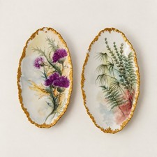 T&V Limoges Cottagecore Antique Botanical Porcelain Trinket Dish Set Gold Gilded picture