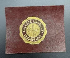 c1910 L20 Colgate University College Seal Tobacco Leather Antique 2x2.5 picture