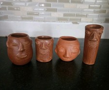  4 Barro Rojo Red Clay Face Mezcal Copita Shot Glasses Oaxaca Mexico Handmade picture