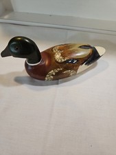 Vintage Hand Painted Wooden Mallard Duck Decoy Made in Taiwan 7” Rustic Decor * picture