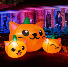 Inflable Halloween 5FT con 3 Calabazas Gato y Luces LED para Jardín Exterior picture