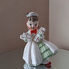 Vintage 1956 Napco Shopper Girl Holding Gifts Figurine Japan  picture