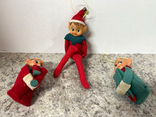 Vintage Made in Japan Felt Elf Christmas Knee Huggers Set of 3 Red Green picture