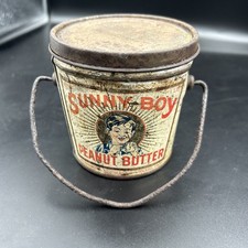 Antique Sunny Boy Ad Tin Pail Peanut Butter 1930 Toledo Ohio w/ Lid Brundage Bro picture