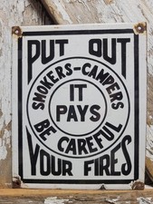 VINTAGE US FOREST SERVICE PORCELAIN SIGN OLD SMOKEY CAMPERS PUT OUT YOUR FIRES picture