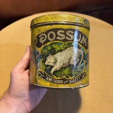 Antique GOOD & SWEET POSSUM CIGARS Tin Litho Advertising Vintage Can with Lid picture