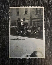 Antique Penny-Farthing Bicycle Snapshot Street Scene Crowd Spectators c.1920s picture