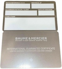 Baume & Mercier Watch Guarantee Certificate / Limited Warranty Certificate Card picture