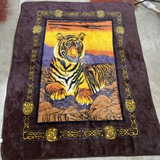 Vintage Tiger Acrylic Blanket 86”x67” Soft 80s Large Throw Thick Heavy picture