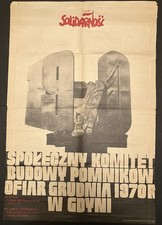 Solidarity Solidarność Poster 1970 Gdynia Memoriał Vintage Polish Political. picture