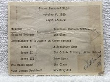 1929 Junior Parents Agenda Cheltenham High School Wyncote Elkins Park PA Vtg picture