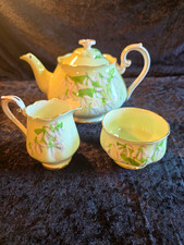 Royal Albert Laurentian Snowdrop Bone China Tea Set Green/White Teapot 4pc picture