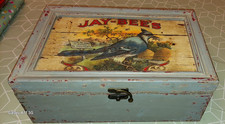 Vintage Wood Box Decorative Blue Jay weathered look 