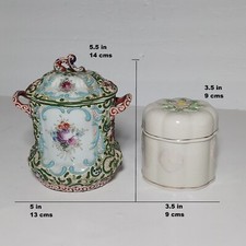 Antique Nippon Colorful Sugar Jar Japanese enamel porcelain Moriage (RARE ) picture