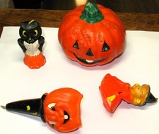 Vintage Gurley Halloween Candles Set of 4 Owl, Witch, Jack-O-Lantern Sorcerer picture