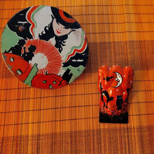 2 Vintage 30’s Art  Deco Tin Litho Halloween Ratchet Noise Maker & Clicker picture