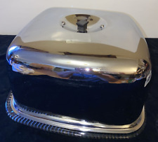 Vintage midcentury Chrome Square Cake-Server Tray Glass Plate with Chrome Lid picture