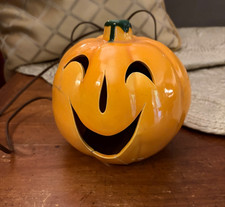 Retro 70s Ceramic Light Up Halloween Pumpkin Jack o' Lantern Turn Knob HTF picture