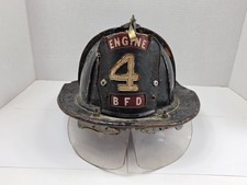 Vintage Cairns & Brother Leather Boston Fire Department Engine #4 Fire Helmet picture