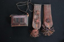 Vintage 1970's Mauritanian Painted Leather Box And Two Storage Pieces Exc Cond picture