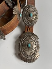Vintage Navajo Sterling Silver Turquoise Concho Belt picture