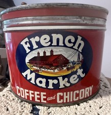 VINTAGE  FRENCH MARKET #1 KEYWIND COFFEE TIN COOL GRAPHICS picture
