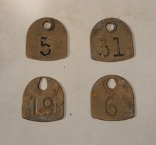 4 VTG BRASS DAIRY FARM CATTLE DOUBLE SIDED # 5, 31, 19, 6. Rustic, decorative. picture