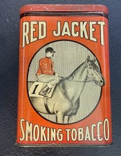 Vintage Red Jacket Smoking Tobacco Tin B. Payn’s Son’s Albany NY Jockey Horse picture