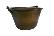 Antique/Vintage Hammer Finish Brass Bucket Pot Pail Forged  Handle Primitive picture