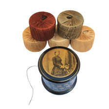 c. 1860-80s Lacquered Papier Mache Thread Box with Gilding & Albumen Portrait picture