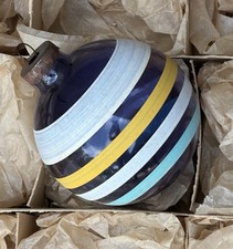 VTG Shiny Brite Corning Made In Us Of A Blue Unsilvered Stripe Glass Ornament picture