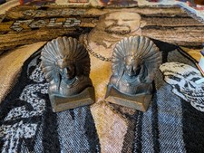 1930s Bronze Native American Indian Chief Head Bookend Set Art Deco Original picture