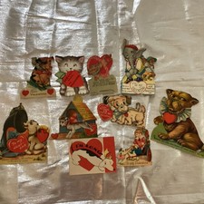 Vintage Antique Valentine Cards Lot of 10 Animals 1940s  picture