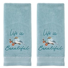 SKL Home Hand Towel Set 2pc 100% Cotton Embroidered Aqua picture