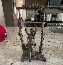 Vintage Signed Moreau Art Nouveau Girl on Swing Bronze Sculpture picture