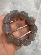 Wonderful Rare Tibetan Natural Agate Dzi Hand Carved Amulet Skull Beads Bracelet picture
