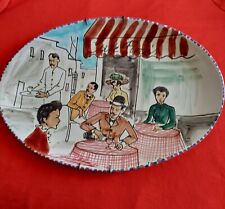 MAF Italy 633 Vintage Handpainted Platter Cafe Scene. Great Cond.Original hanger picture