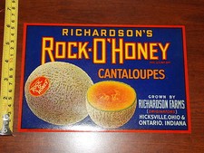 RICHARDSON'S ROCK-O'HONEY CANTALOUPES FARMS RARE ADVERTISMENT LABEL NICE 12 picture