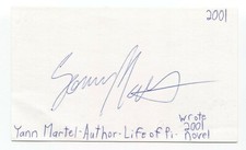 Yann Martel Brown Signed 3x5 Index Card Autographed Signature Life of Pi Author picture