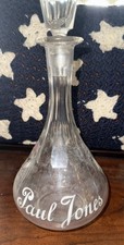 ANTIQUE PRE-PRO ETCHED GLASS ENAMEL PAUL JONES BACK BAR WHISKEY BOTTLE DECANTER picture